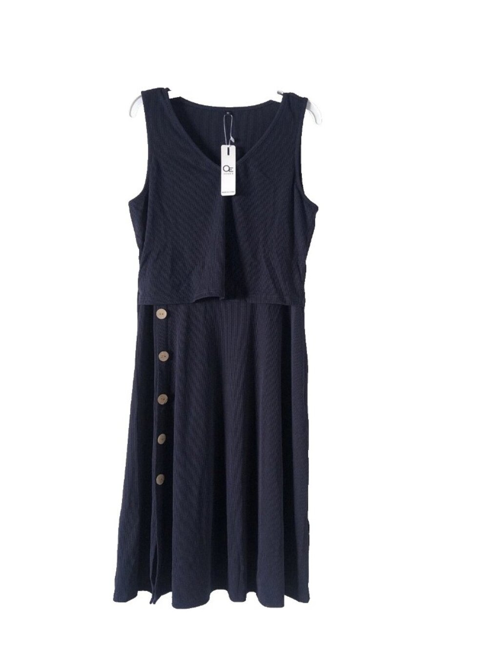 Women’s Ouges Ribbed Stretch Sleeveless Navy Blue Dress Size Medium
